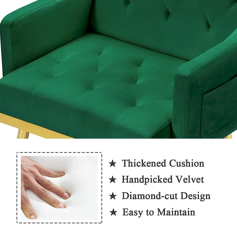 Velvet Accent Chair, Comfy Tufted Upholstered Armchair, Gold Legs - 28.7W