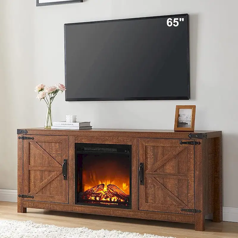 Farmhouse Fireplace TV Stand, Rustic Entertainment Center