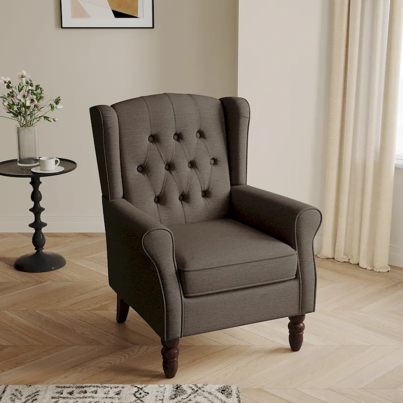 Button-Tufted Accent Chair Wingback Armchair - 38H