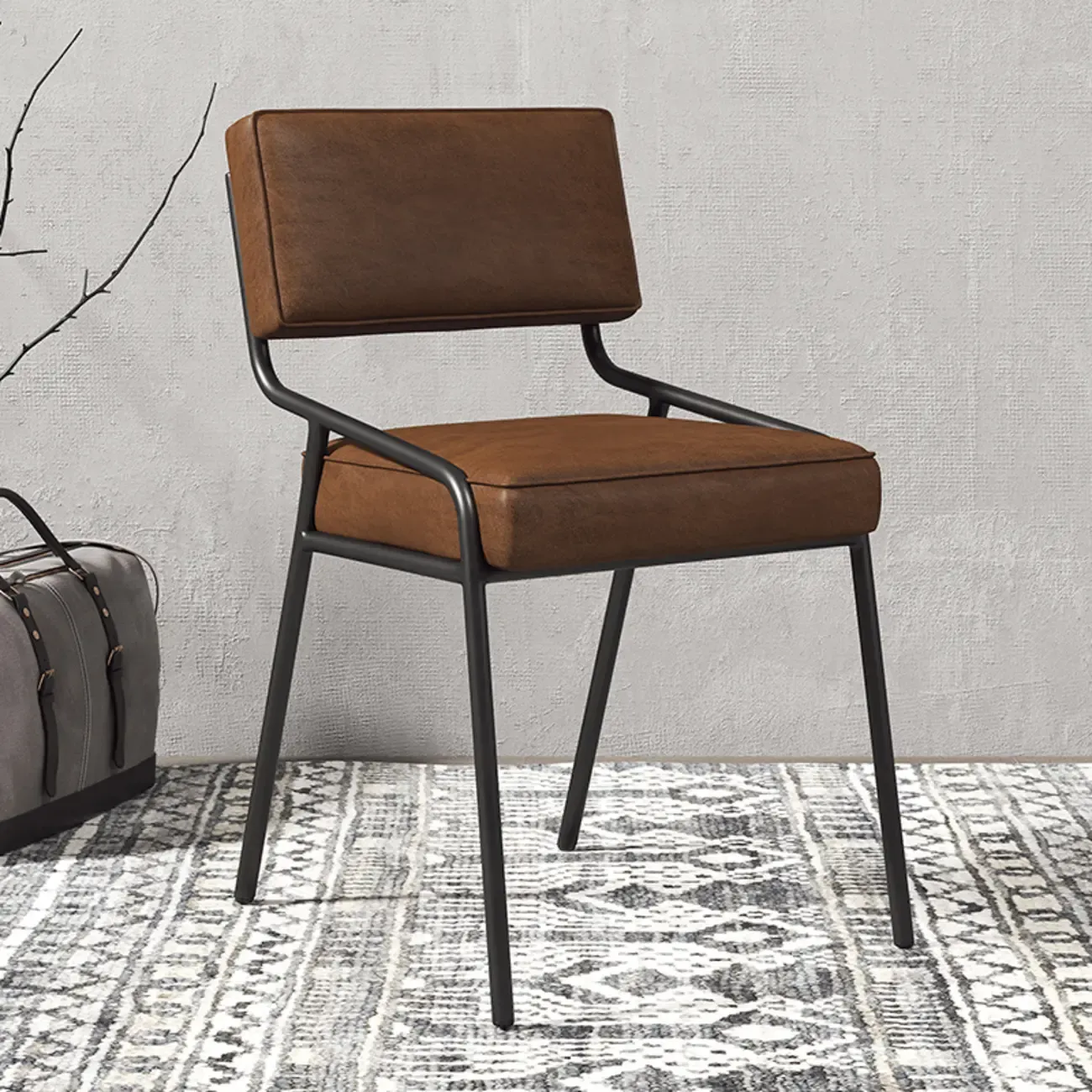 Modern Rectangle Faux Leather Open Back Dining Chair