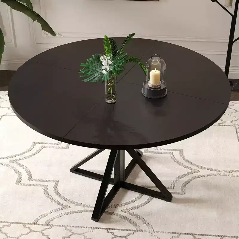 GustoWave 47 Inch Round Dining Table for 4-6, Farmhouse Kitchen Table with Wood Top & Metal Pedestal Base for Dining Room, Living Room