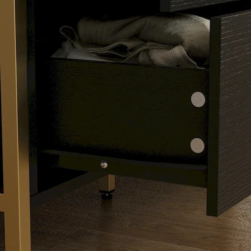 Elegant 9-Drawer Dresser with Gold Accents - Black Stripe Finish Chest