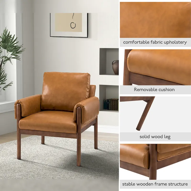 Tiago Comfy Glossy Living Room Armchair with Solid Wood Base Set of 2