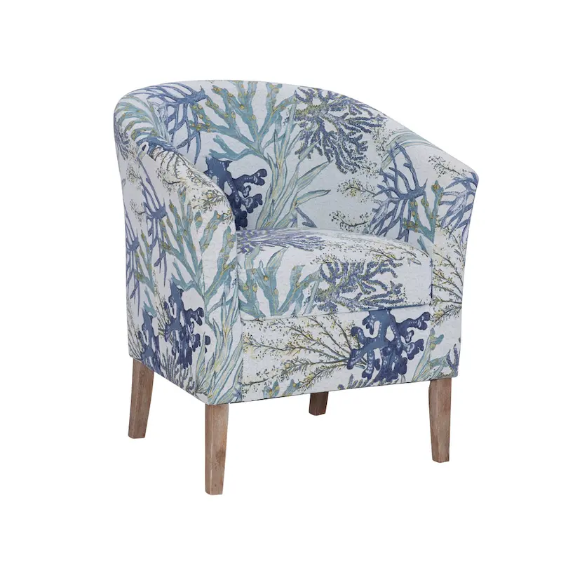 Oceanside Coral Print Polyester Jacquard Barrel Club Chair with Flared Arms & Hardwood Frame - Single Use