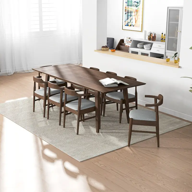 Avondale Mid Century Modern Solid Wood 9 Piece Comfy Dining Room Set