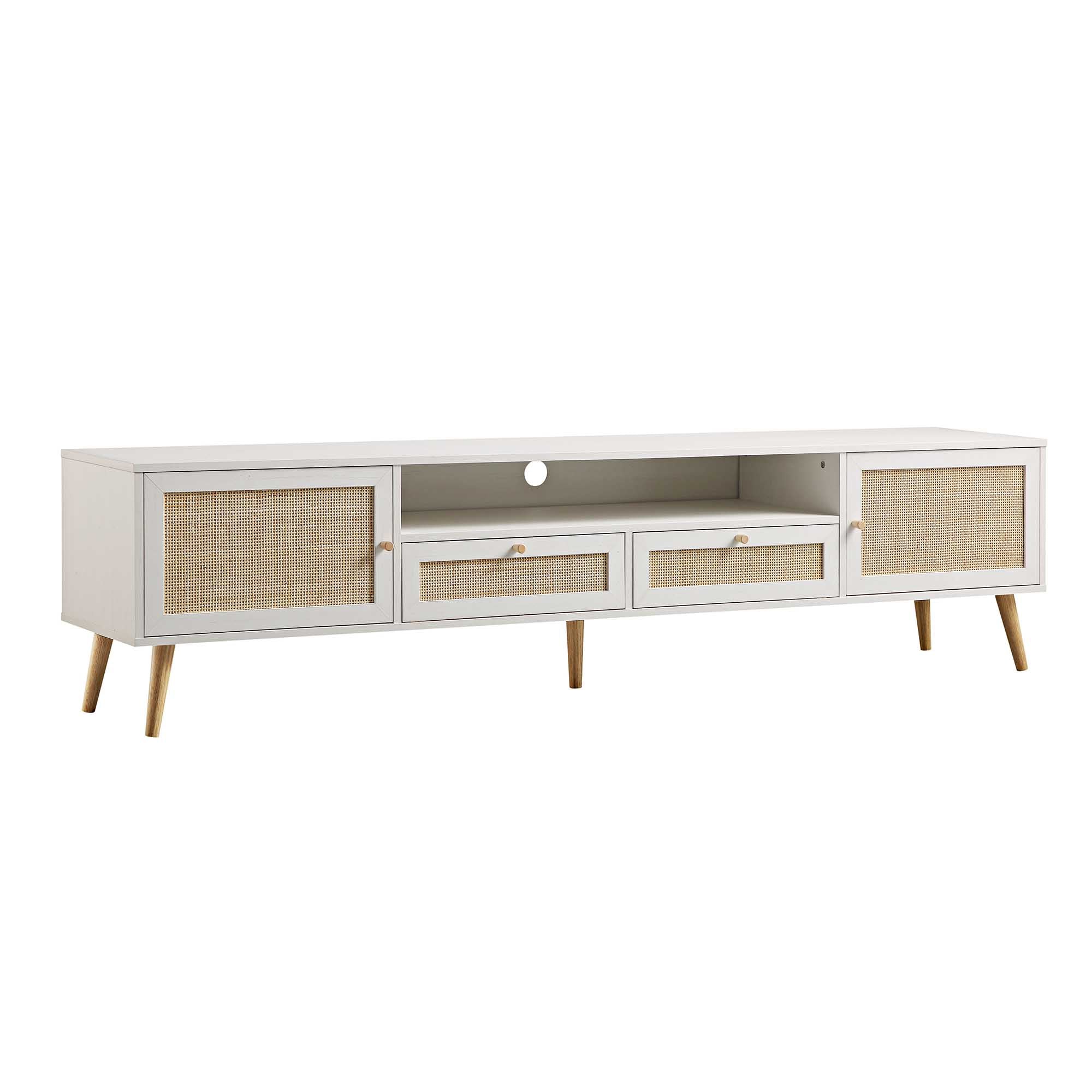 Woven Rattan 79in. Wide TV Unit, White
