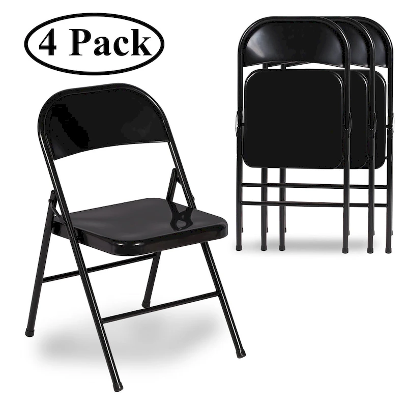 VECELO Folding Chairs Set of 4 Metal Frame Steel Seat with Triple Braced