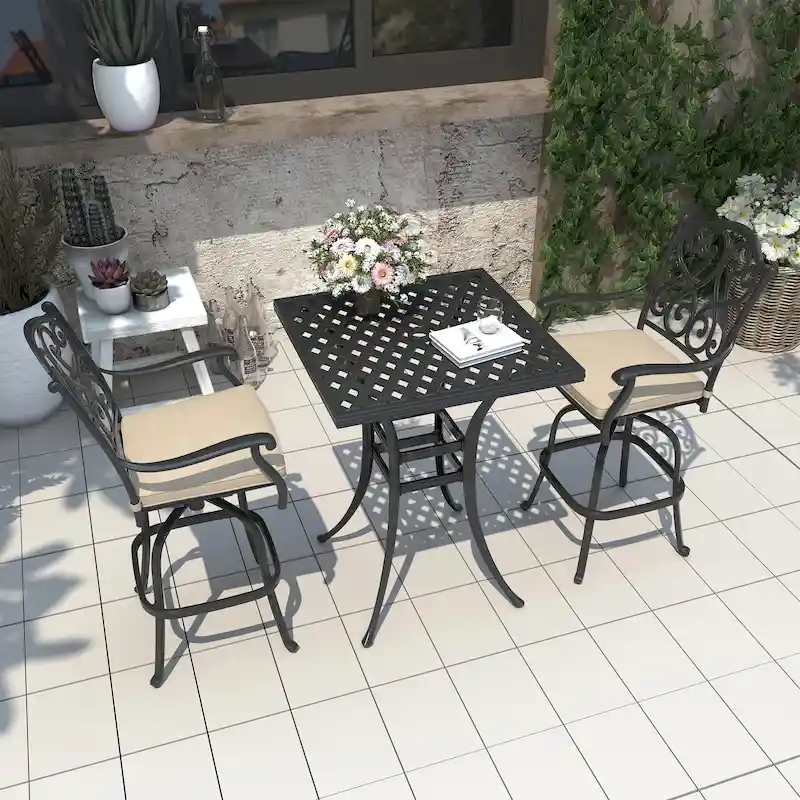 3-Piece Cast Aluminum Bar Height Patio Set with Bar Stools