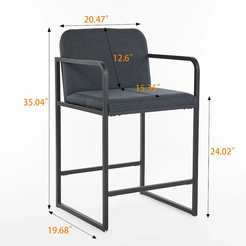 Set of 2,Modern Upholstered Counter Height Bar Stool with Armrests, Metal Frame and Padded Seat