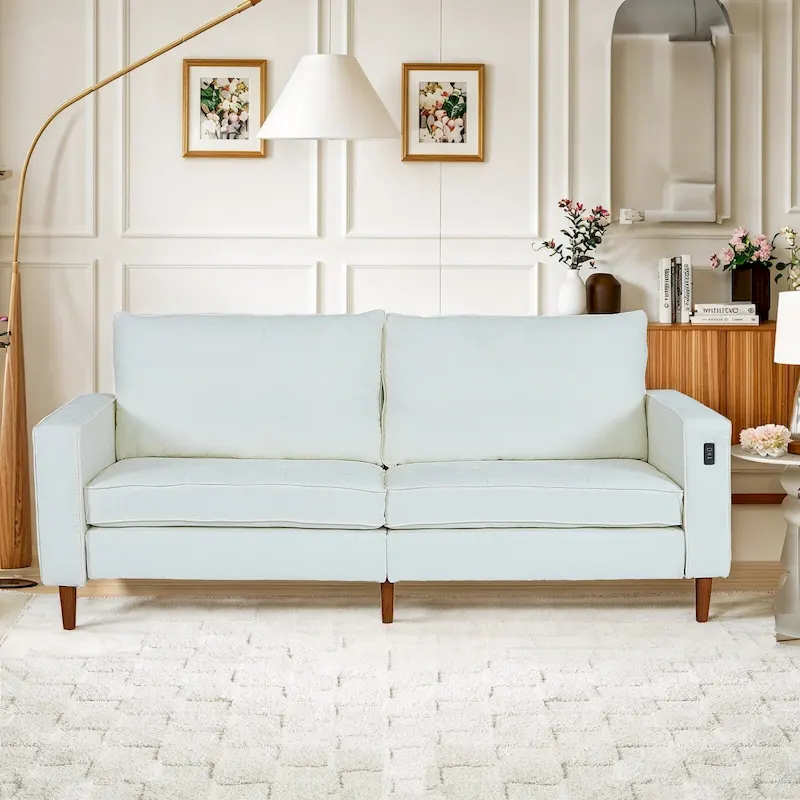 Modern 82 in. Square Arm Chenille Upholstered Rectangle Loveseat Sofa with USB Ports