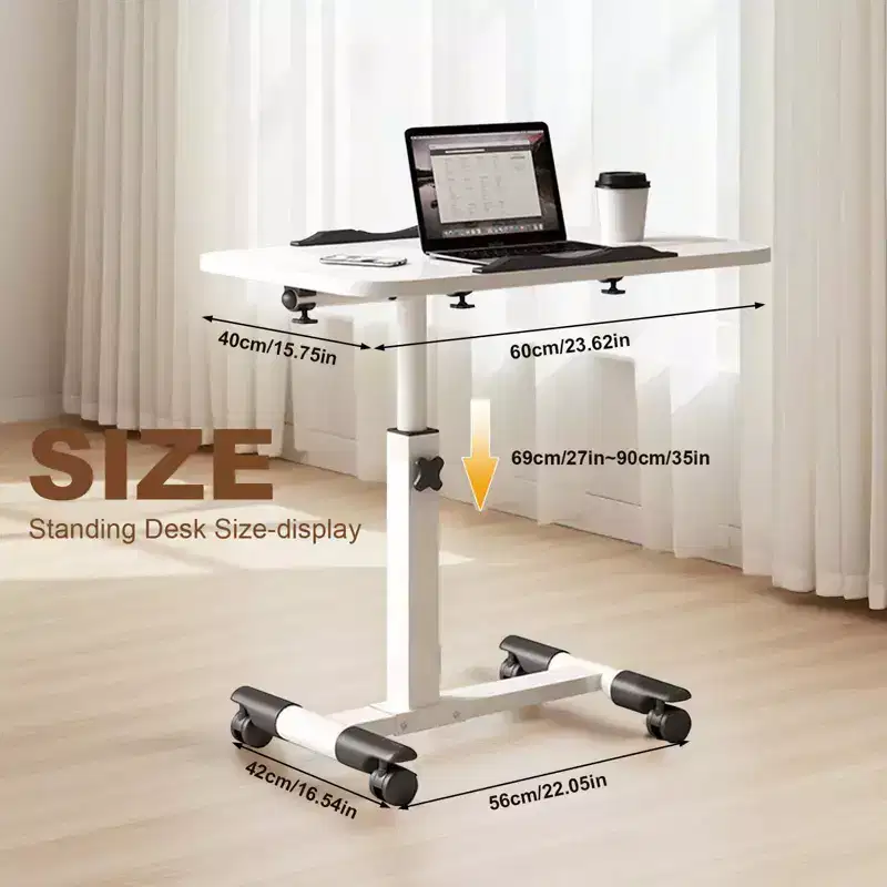 Table with Wheels - Adjustable Height Rolling Laptop Desk, Side Table for Home Office