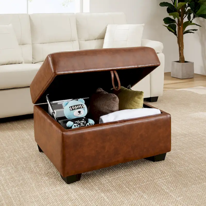 Upholstered Living Room Set, 4 Pieces - Faux Leather Chair, Loveseat, sofa with Ottoman