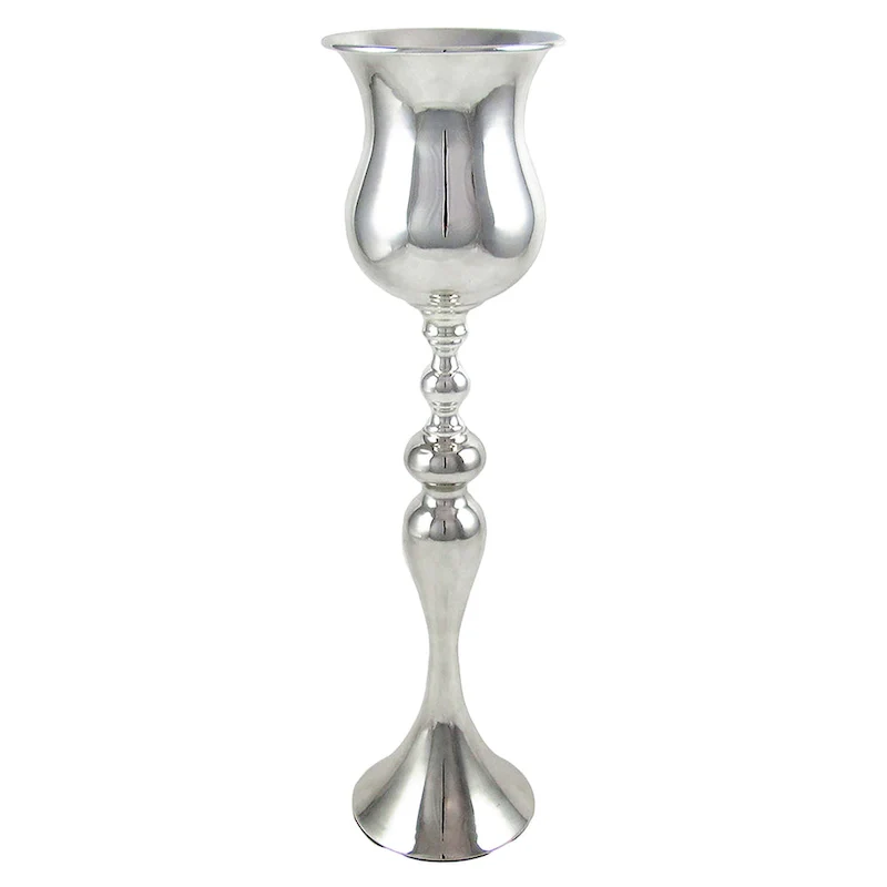 Silver Metal Mermaid Trumpet Tabletop Flower Vase Decorative Centerpiece 20.25in