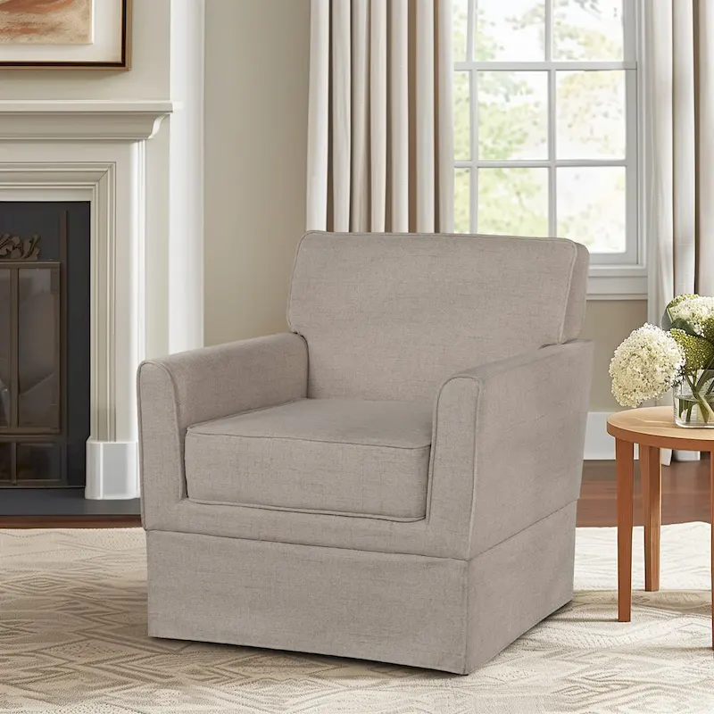 Slipcover Track Arm Accent Chair – Ivory / Cream / Light Taupe / Light Blue – 1-Seat