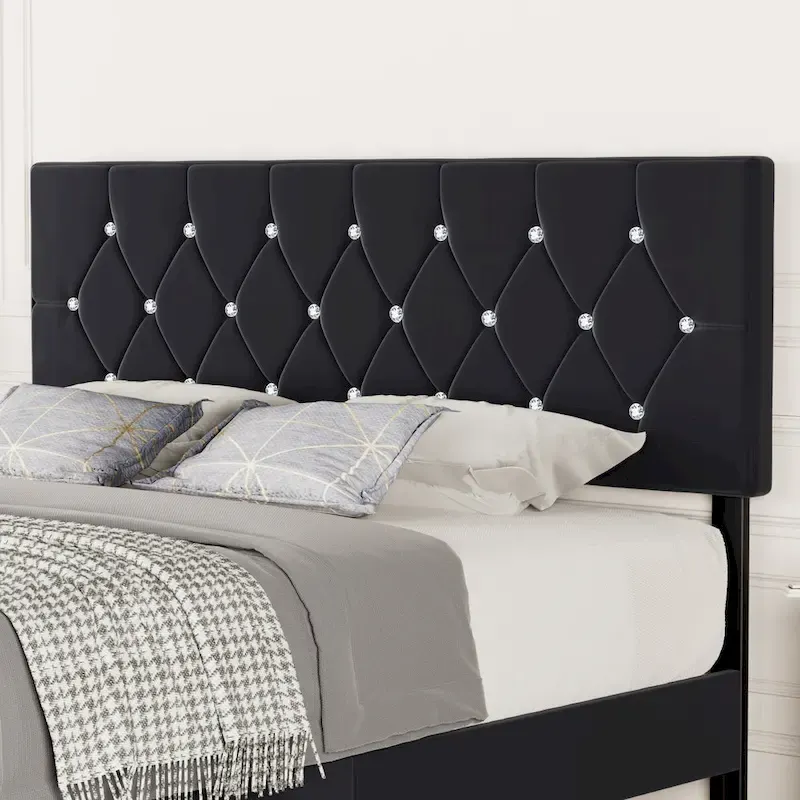 Diamond Tufted Adjustable Upholstered Headboard Queen King