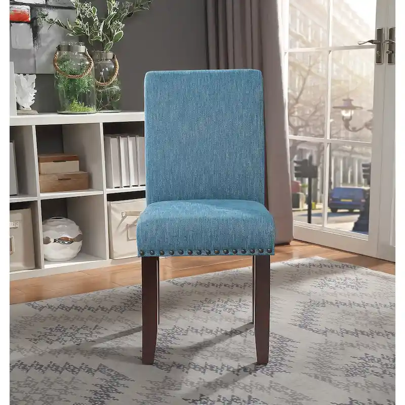 Brown Faux Leather Parsons Dining Chair with Nailhead Trim, 1-Person