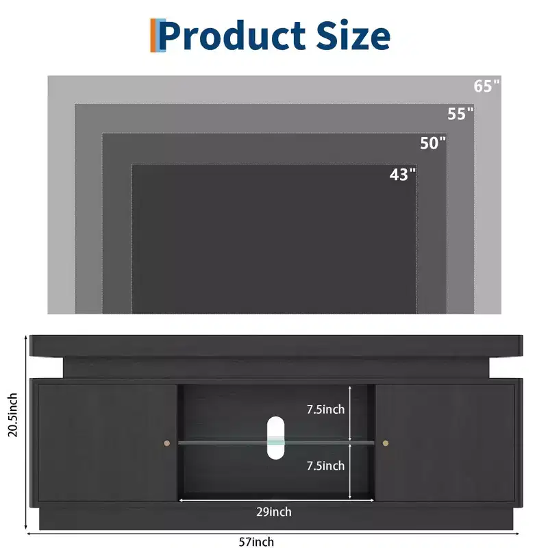 Modern TV Stand for TVs up to 65, 63'' Wooden Entertainment Center with Storage Cabinets, Media Console Table for Living Room Bedroom