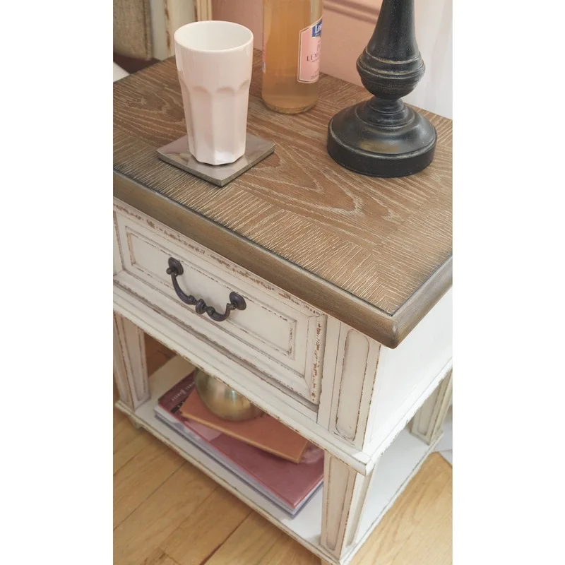 Signature Design by Ashley Nettle Bank 1-drawer Chipped White and Brown Wood Nightstand