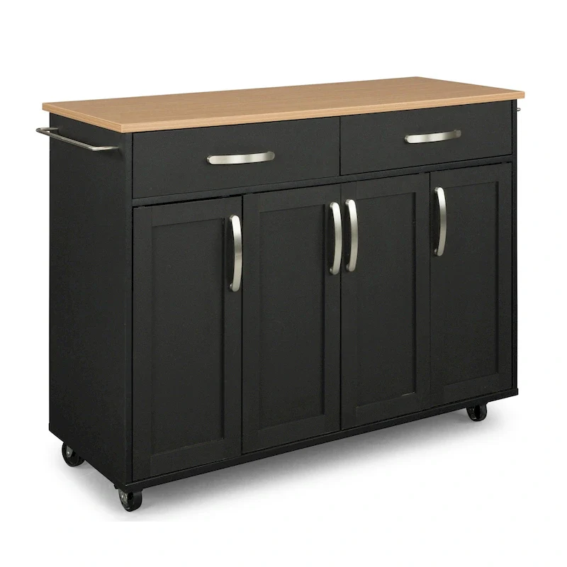 Homestyles Storage Plus Black Wood Kitchen Cart - 51 x 19 x 36