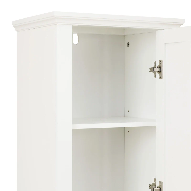 White MDF Wood 67-Inch Tall Tower Bathroom Linen Cabinet