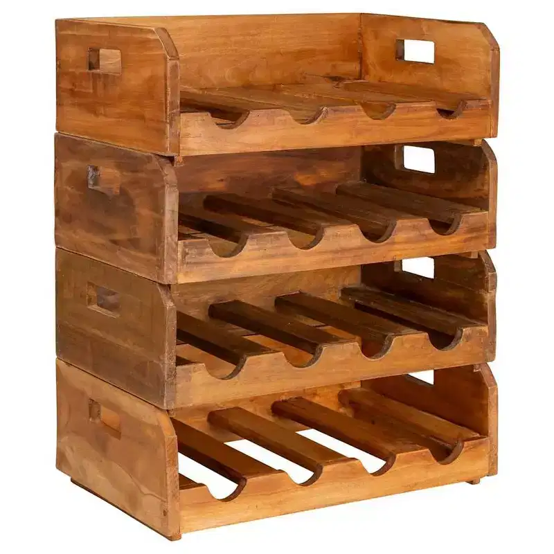 vidaXL Set of 4 Wine Racks - Handmade Solid Reclaimed Wood Holder for 16 Bottles - Rustic Vintage Dcor - Brown