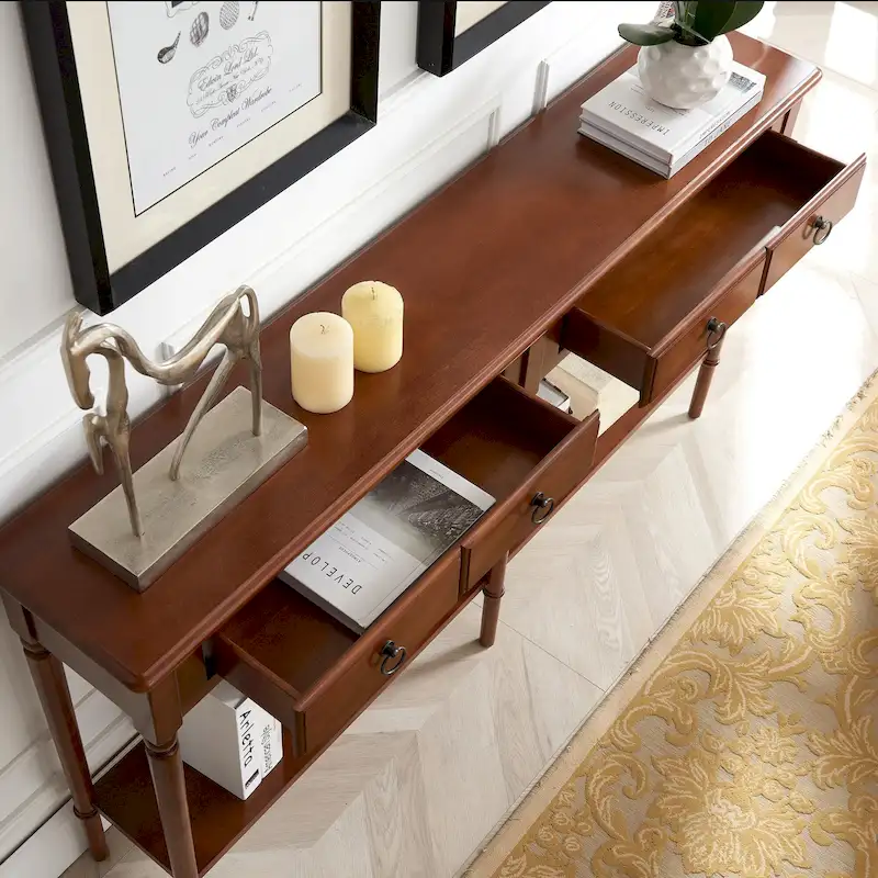 Black/Brown/Multi Narrow Hall Console Table with Drawer and Shelf