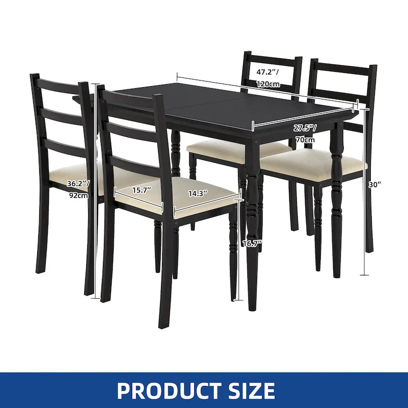Moasis Farmhouse Dining Table Set with 4 Chairs Rectangular Dining Set Roman Column Style Kitchen
