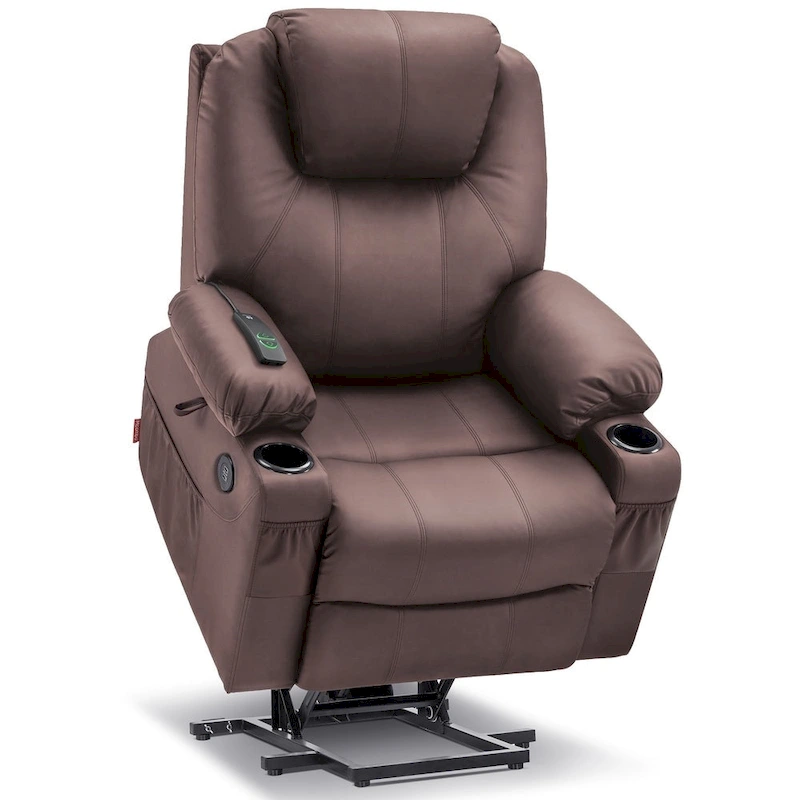 MCombo Large Power Lift Recliner Leather Chair with Massage, Heat, Cup Holders,Extended Footrest, Leather 7516