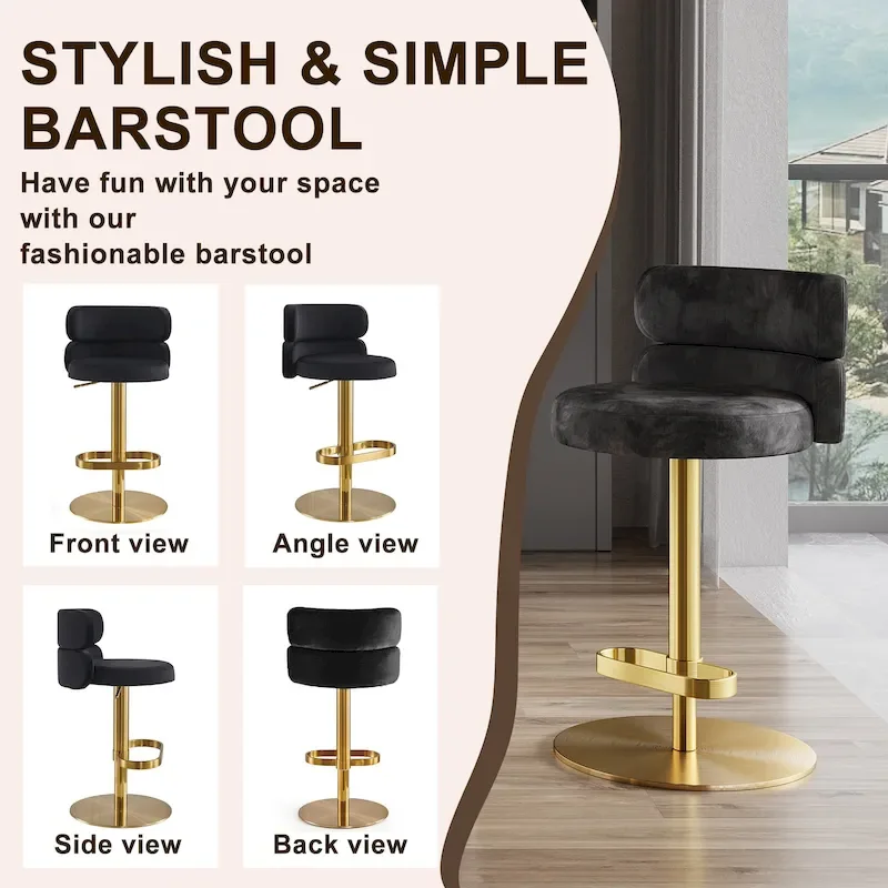 CAROCC Velvet Counter Bar stool with Height Adjustable and Swivel