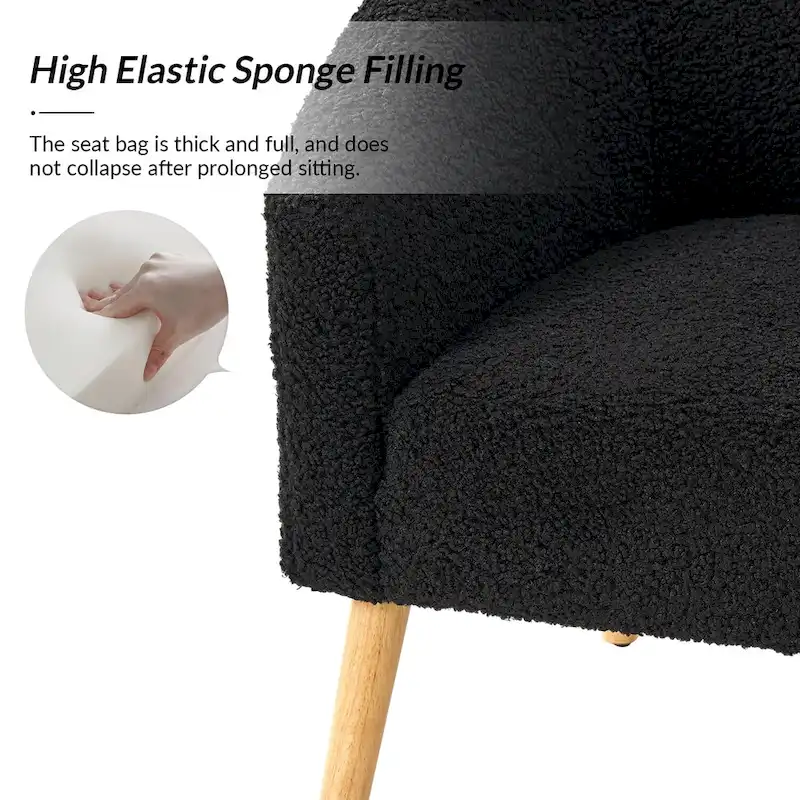 Modern Boucle Armchair with Solid Wood Legs, Set of 2