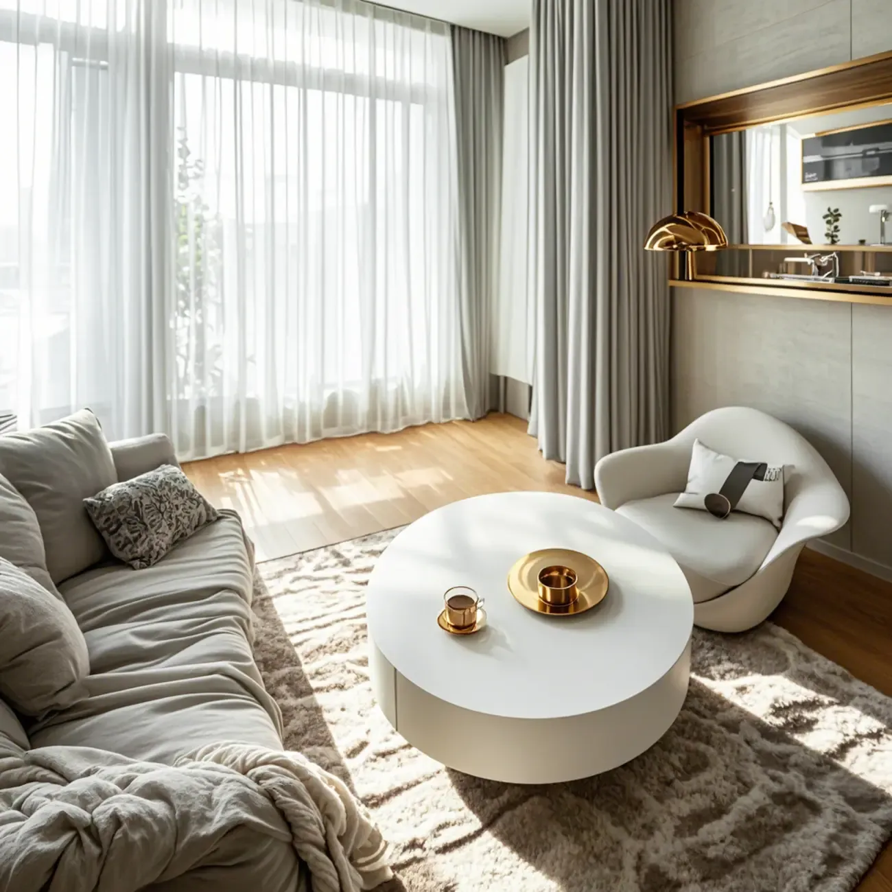 White Round Pedestal Modern Wood Drawer Coffee Table