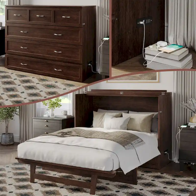 Murphy Bed Chest with Mattress - Burnt Amber, Full Size