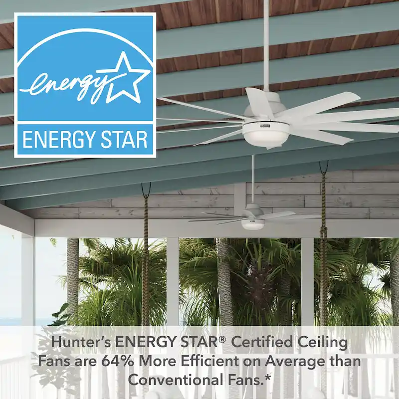Hunter 60  Overton Damp Rated Ceiling Fan with LED Light Kit and Wall Control - Windmill, Transitional, Modern - ENERGY STAR