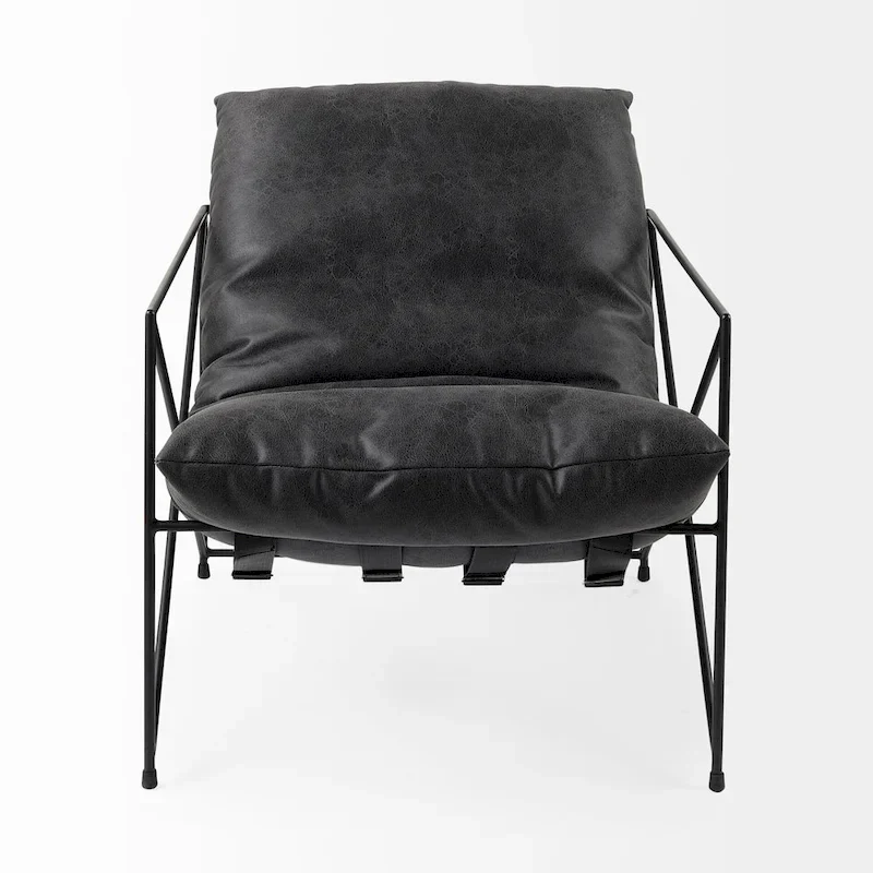 Leonidas Black Faux Leather w/Black Metal Frame Accent Chair