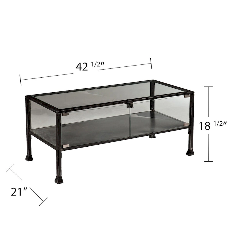43 Black Glass And Metal Rectangular Coffee Table - 18.5 H x 42.5 W x 21 D