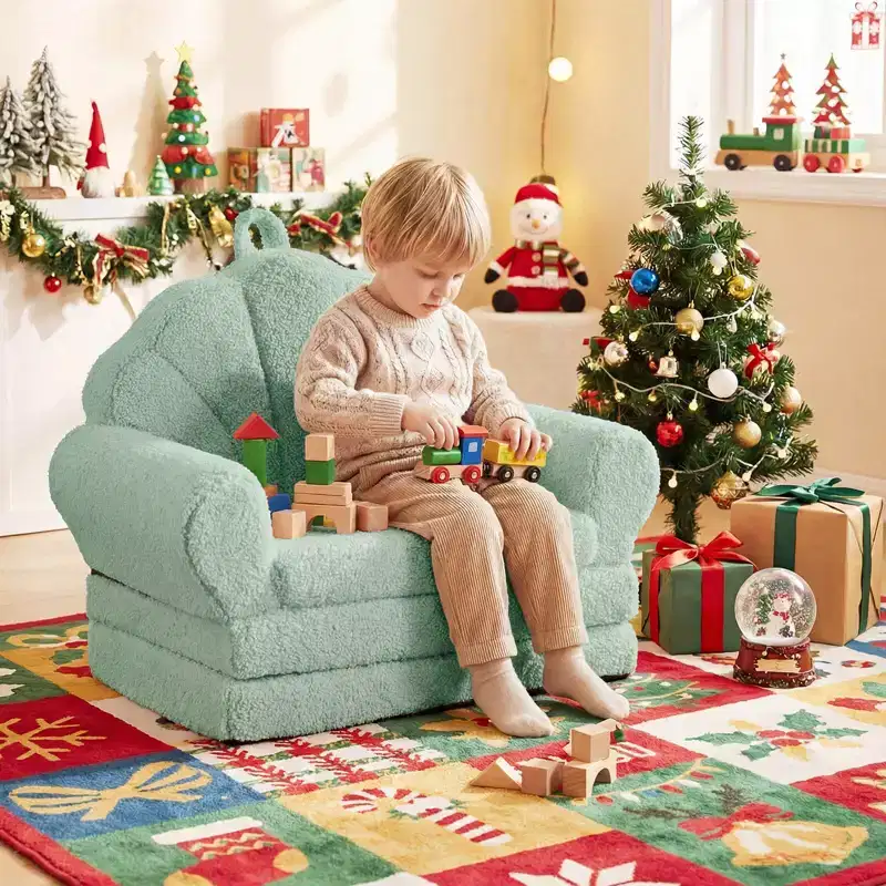Costway Fold-out Kids Sofa 2-in-1 Convertible Toddler Couch & Lounger with Non-slip Base Beige/Green/Pink