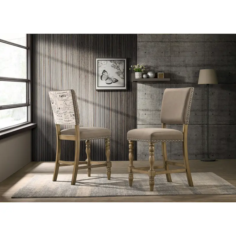 Roundhill Furniture Birmingham 7-piece Driftwood Finish Table with Nail Head Chairs Counter Height Dining Set