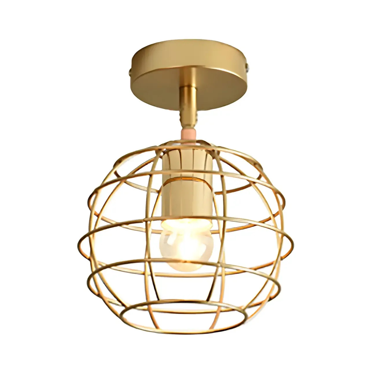 Industrial Brass Dome Semi Flush Metal Ceiling Light