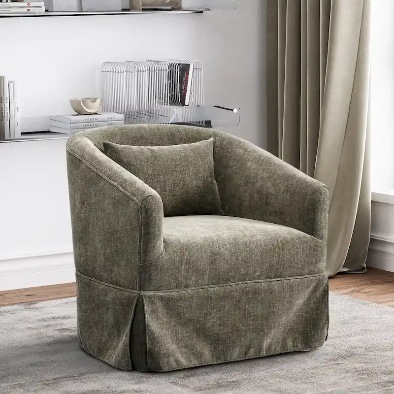 Ouyessir Upholstered Swivel Barrel Chair 360 Degree Accent Chair Fabric Armchair