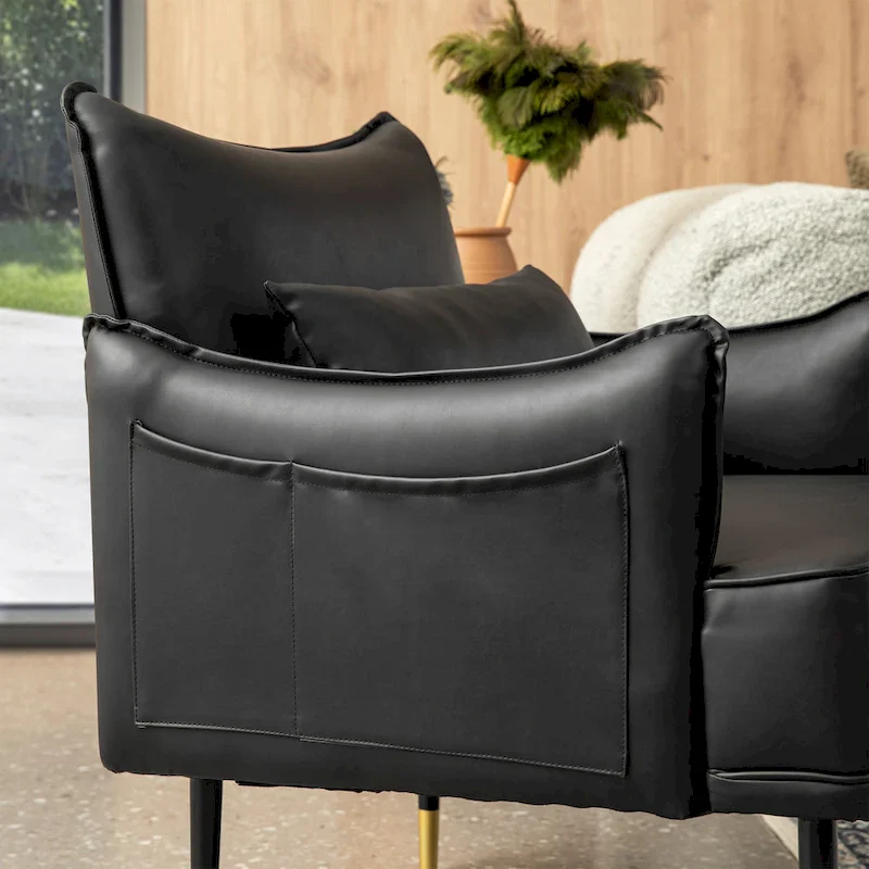 Glitzhome Set of 2 29.5 W Mid-Century Modern Leatherette Armchairs With Side Pocket - 29.5  W x 32  H x 28.75  D