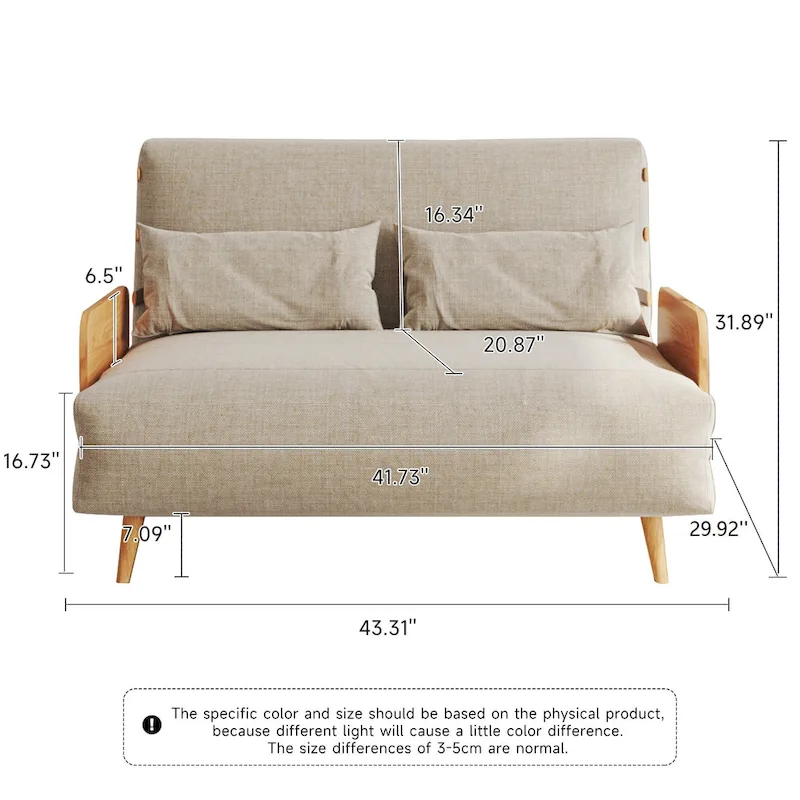 43.3 Upholstered Loveseat Sofa Bed, Beige