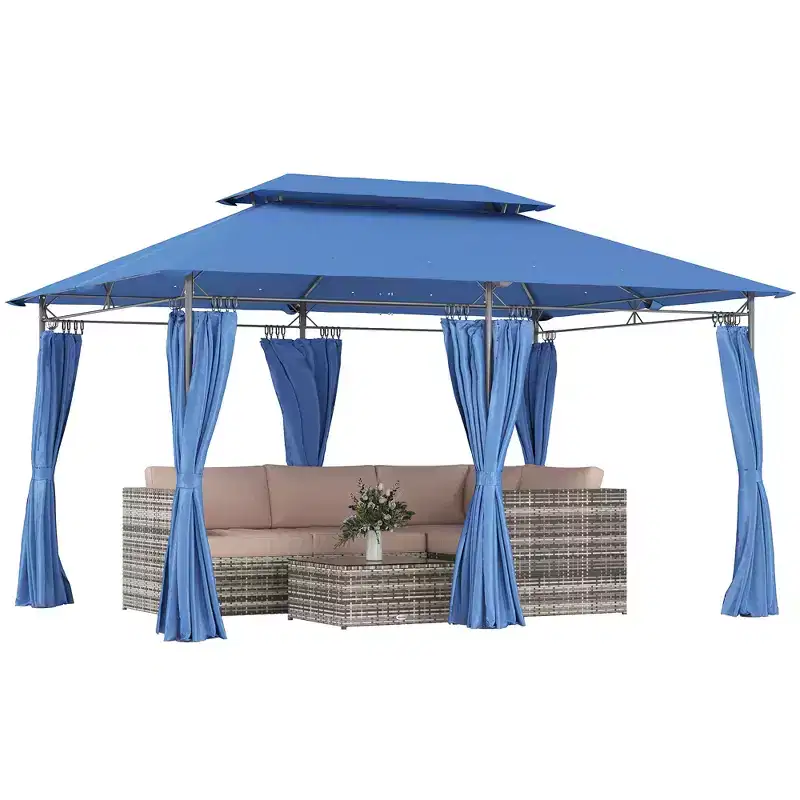Outsunny 10' x 13' Patio Gazebo, Double Roof Outdoor Gazebo with Curtains and Metal Frame for Garden, Lawn, Backyard and Deck
