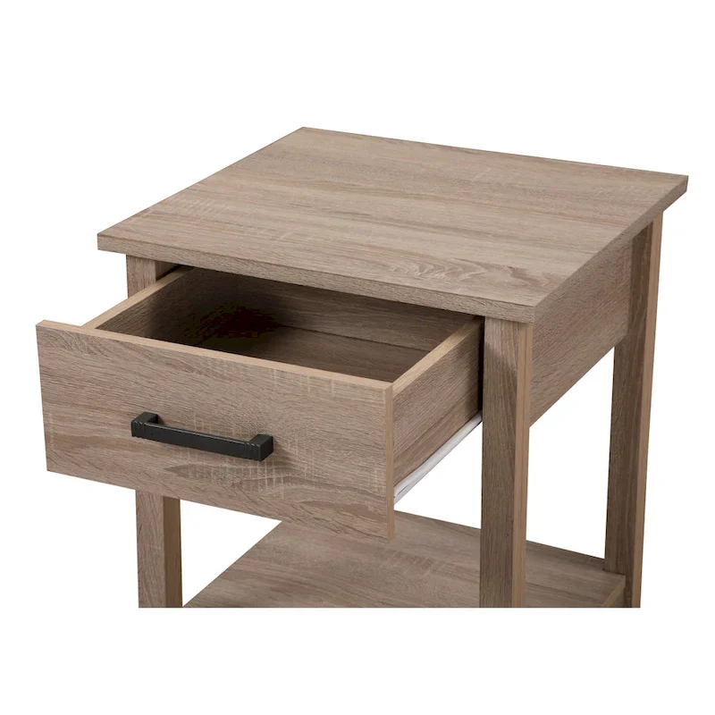 Wooden Nightstand with Drawer and Shelf
