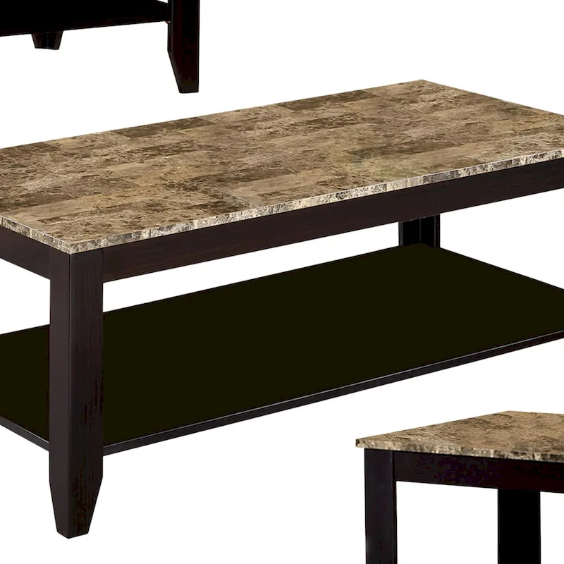 Artistic 3 piece occasional table set with Marble Top, Brown