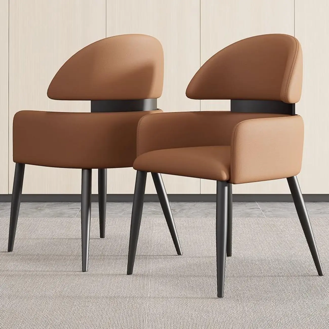 Brown Curved Back Anti-cat Scratch Leather Dining Chairs