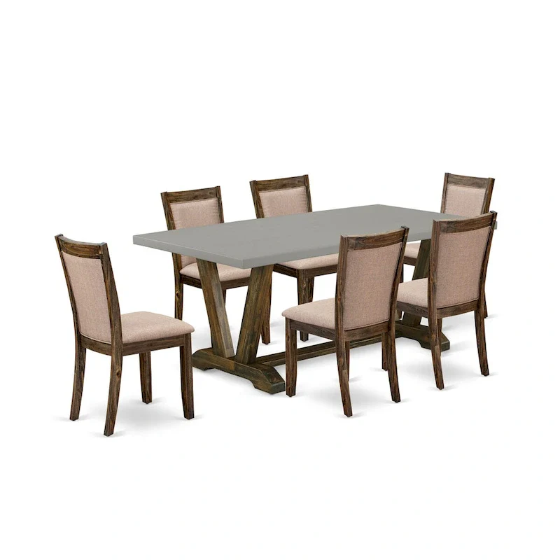 East West Furniture Dining Table Set- a Kitchen Table and Dark Khaki Linen Fabric Chairs, Distressed Jacobean(Pieces Options)