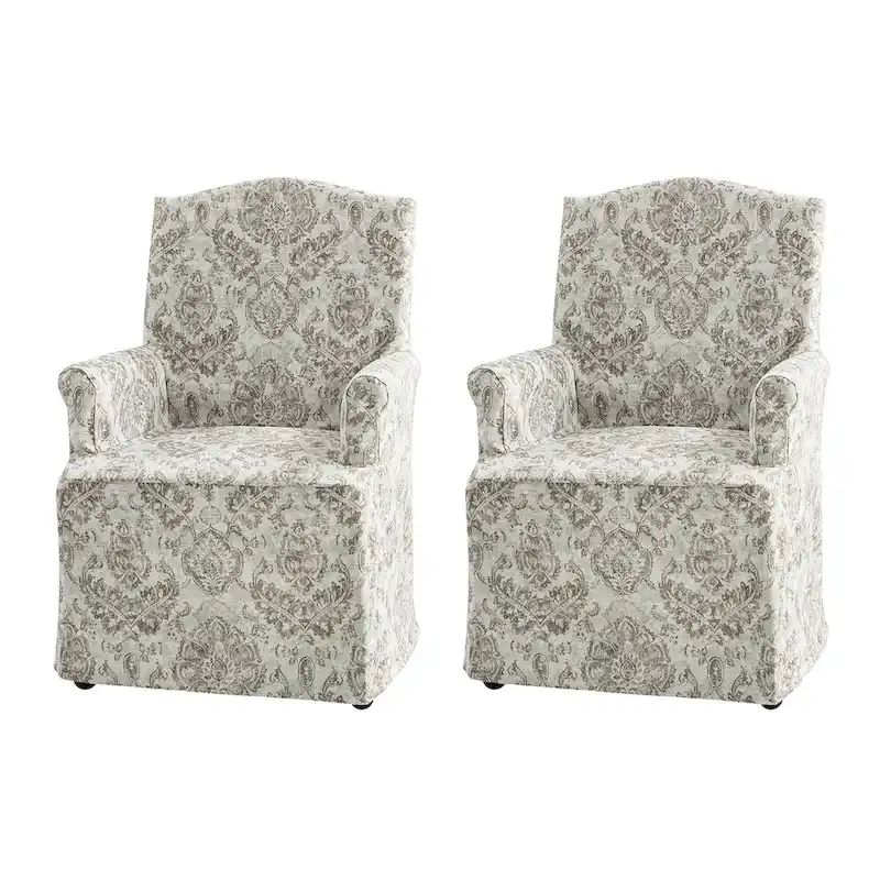 Upholstered Slipcover Arm Dining Chairs with Solid Wood Legs Set of 2