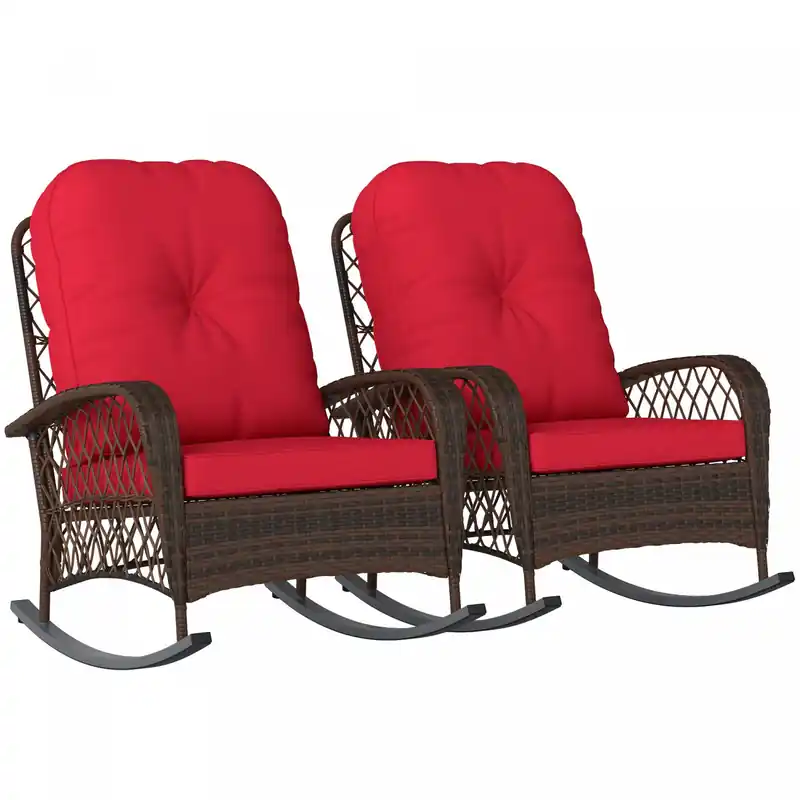 2-Piece Rattan Rocking Chair Set with Soft Cushions, Outdoor Garden Patio Seating