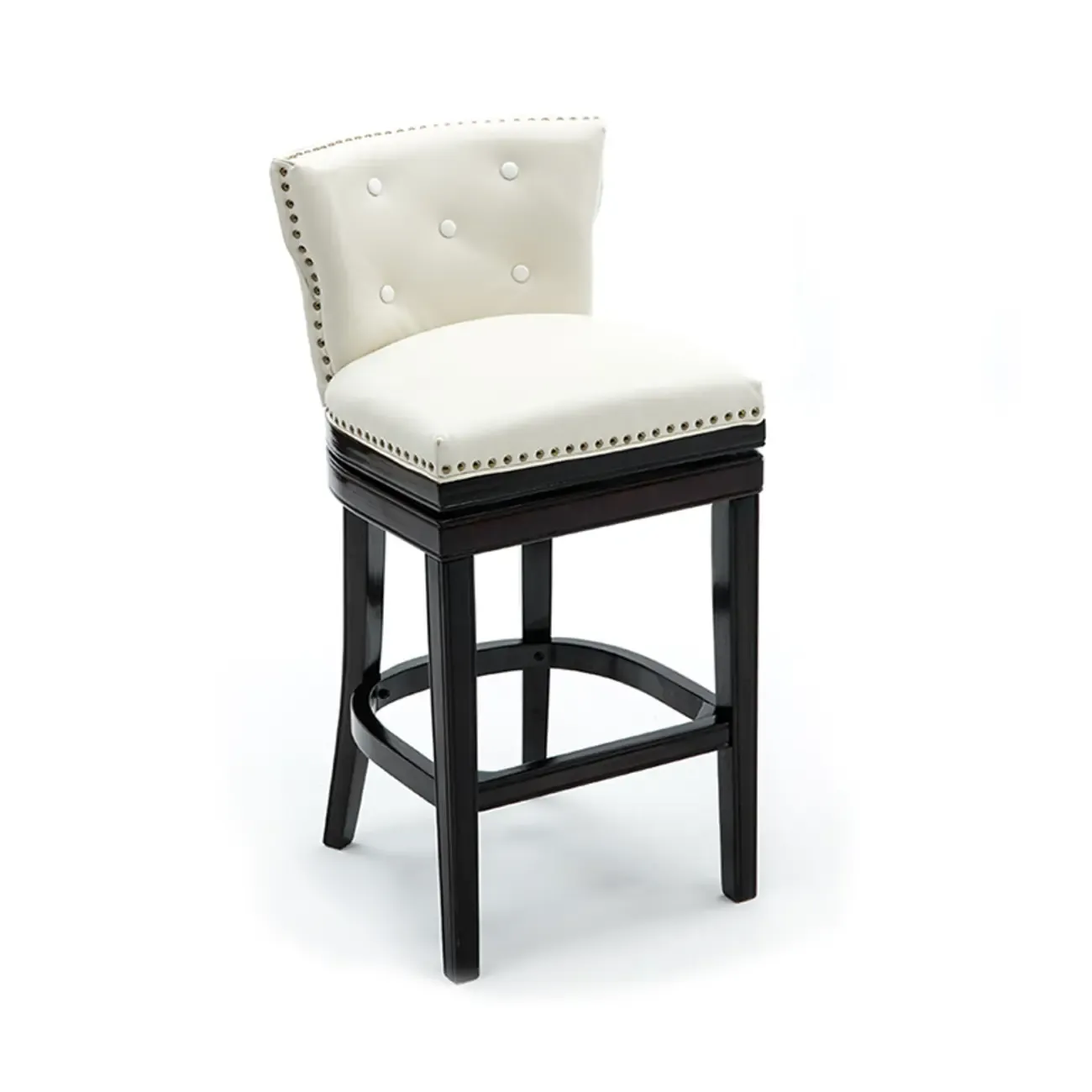 Solid Wood Genuine Leather Swivel Bar Stool