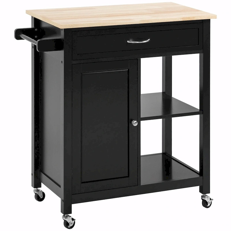 Rolling Kitchen Island Cart with Solid Wood Top and Drawer